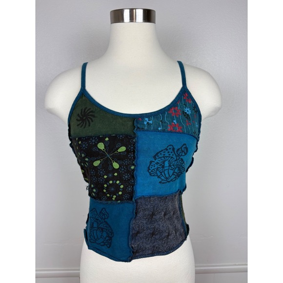 Kathmandu Imports Tops - Kathmandu Imports Cropped Patchwork Tank Top Cami Size S Mushrooms Floral Hippie